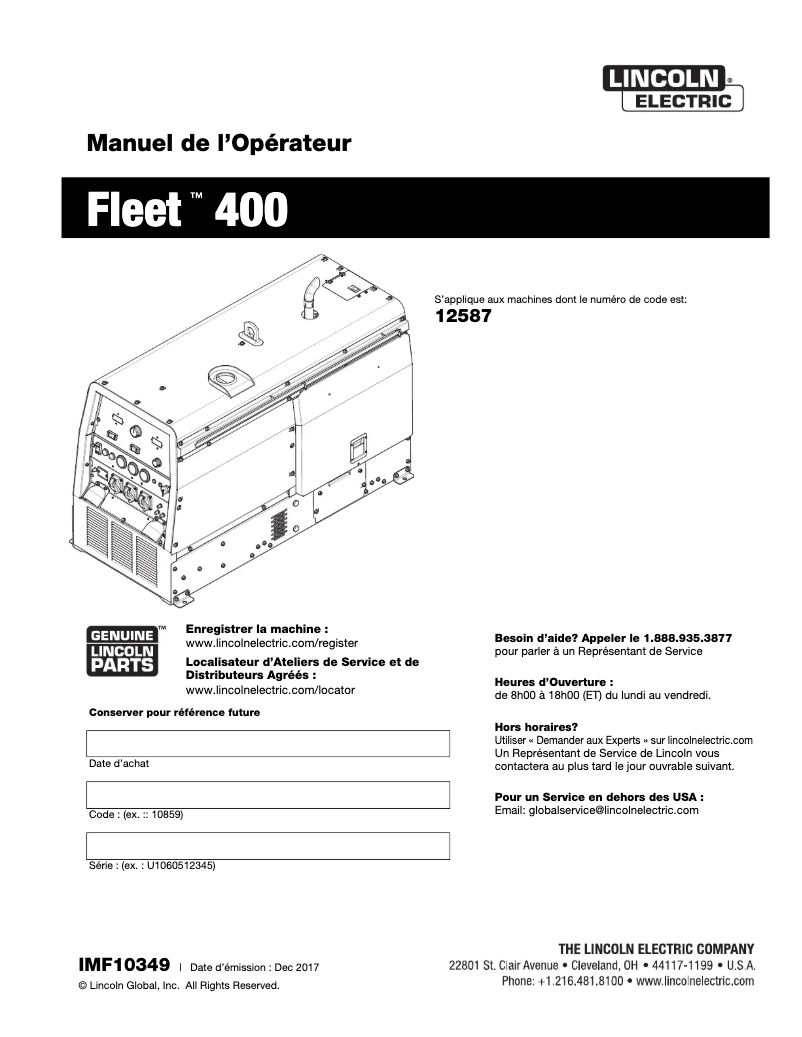 Page n°1 - Manuel utilisateur Lincoln Electric Fleet 400