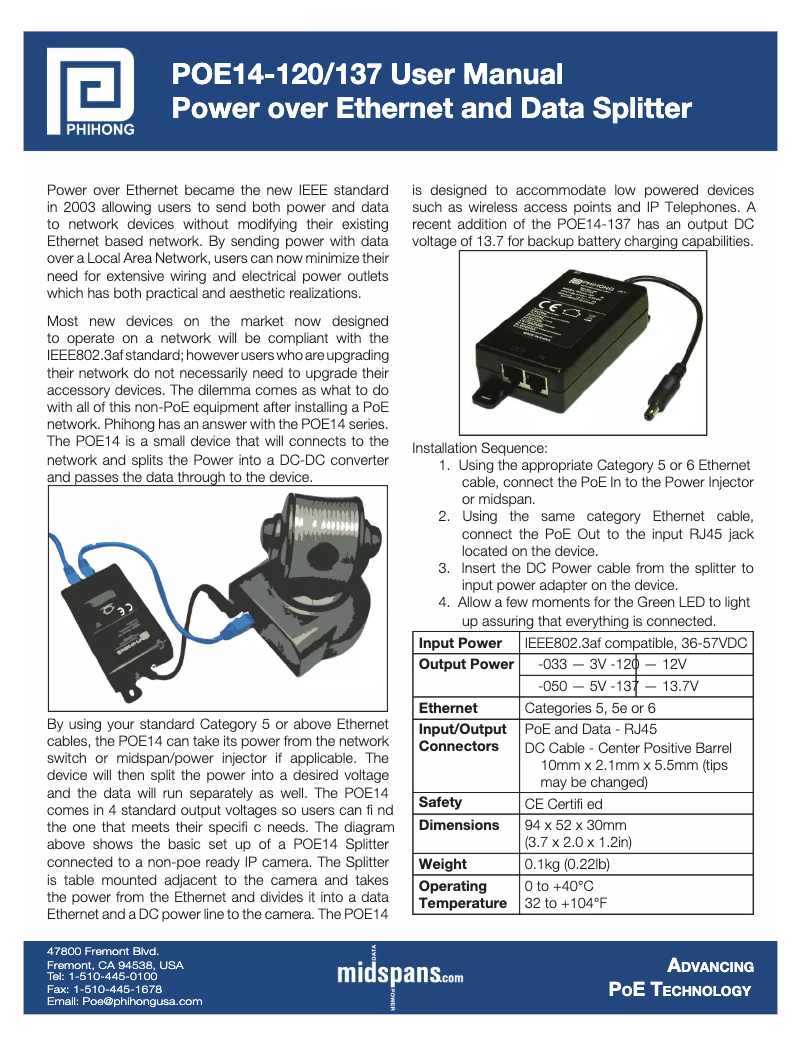 Image de la première page du manuel de l'appareil POE14-050