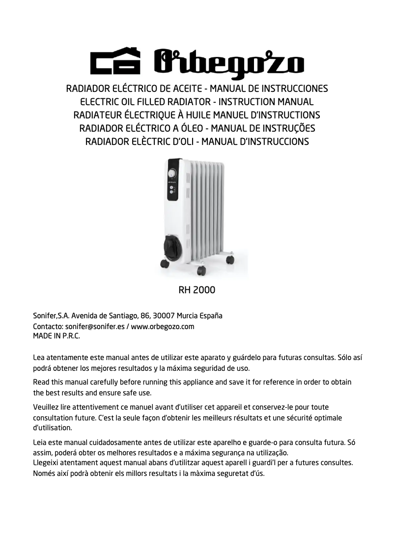 Page 1 de la notice Manuel utilisateur Orbegozo RH 2000