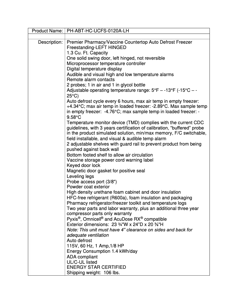 Page 1 de la notice Manuel utilisateur American BioTech Supply PH-ABT-HC-UCFS-0120A-LH