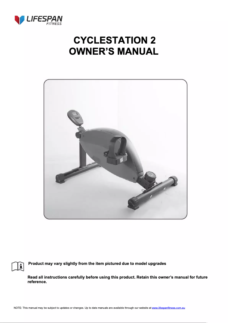 Page n°1 - Manuel utilisateur LifeSpan Cyclestation 2