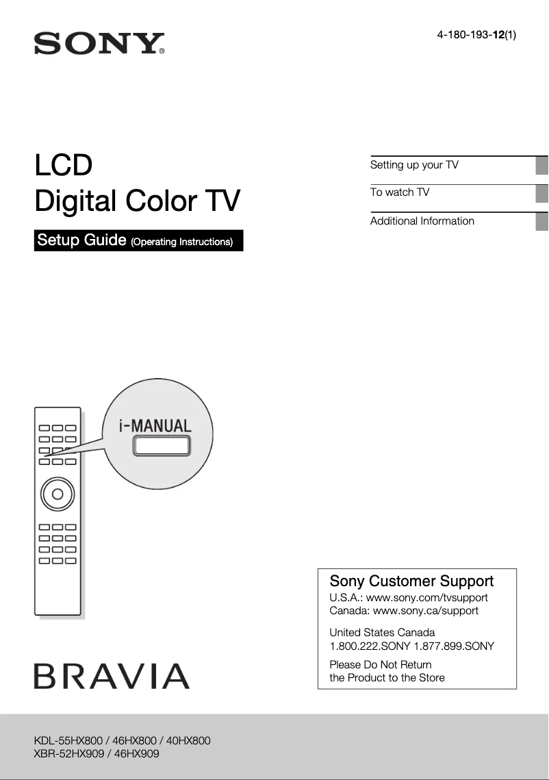 Page n°1 - Manuel utilisateur Sony Bravia XBR-52HX909