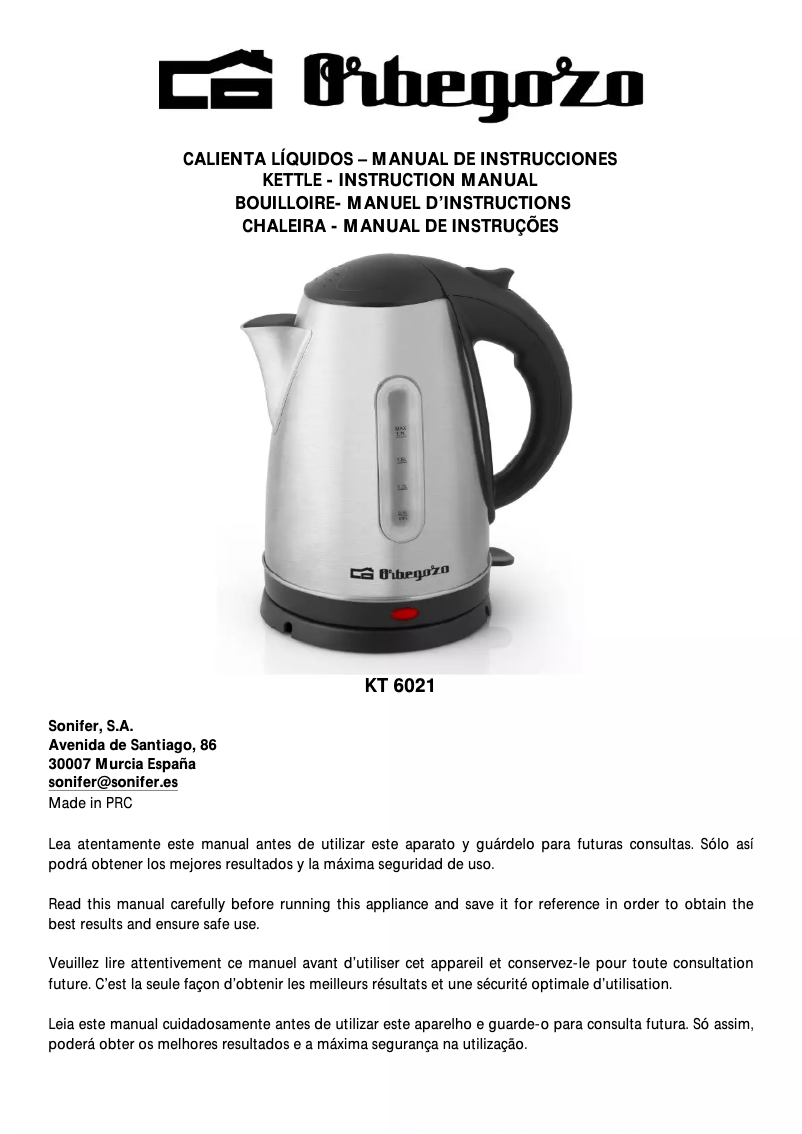 Page n°1 - Manuel utilisateur Orbegozo KT 6021