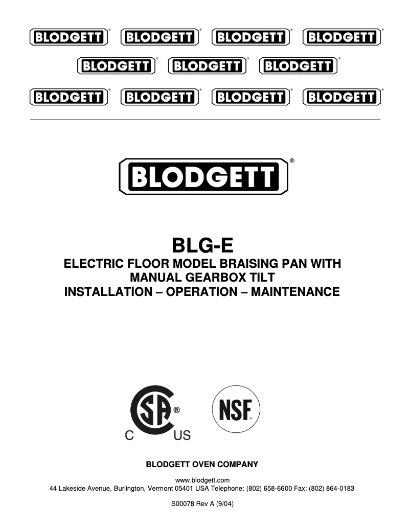 Page 1 de la notice Manuel utilisateur Blodgett BLG-30E