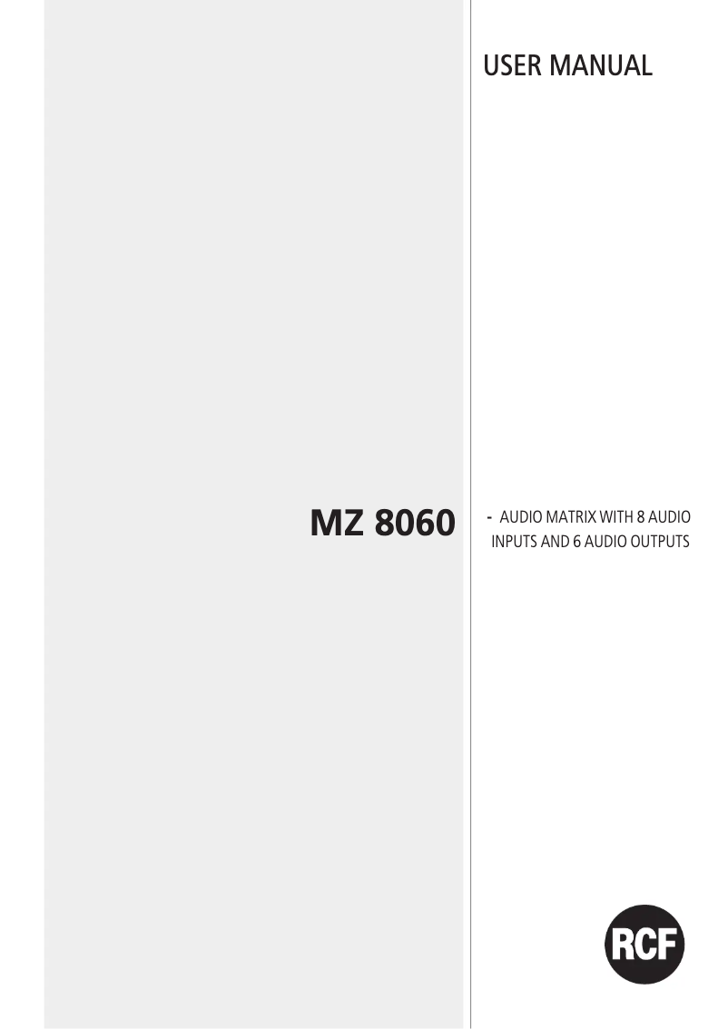 Page n°1 - Manuel utilisateur RCF MZ 8060