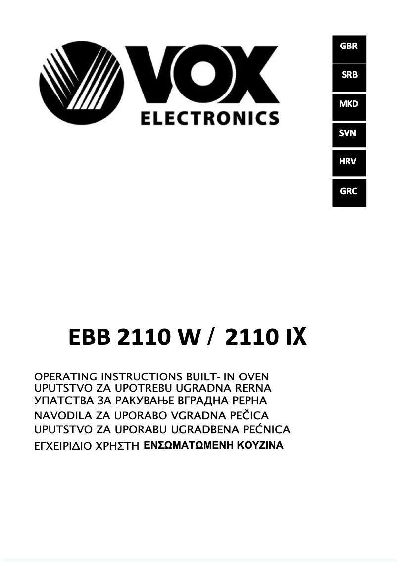 Page 1 de la notice Manuel utilisateur VOX EBB2110W