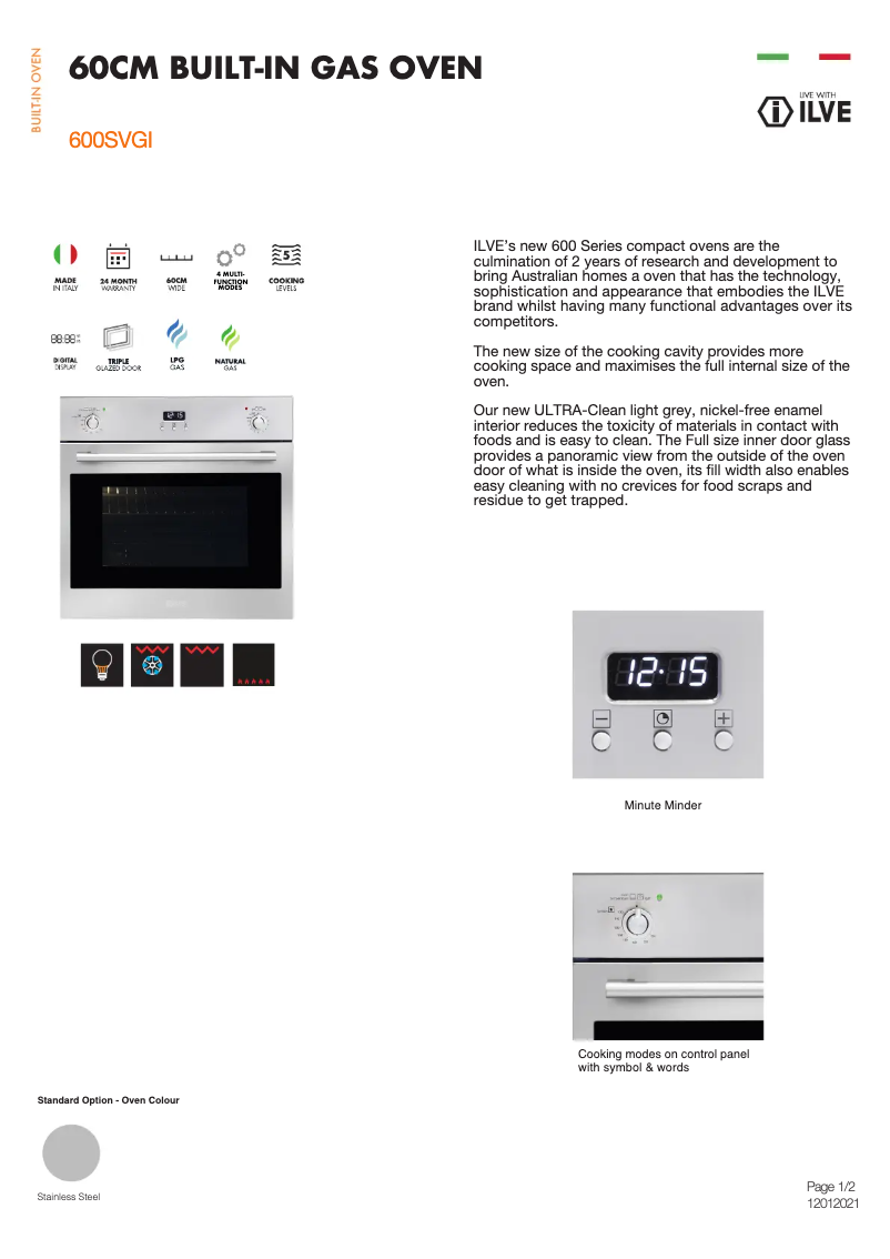 Página 1 del manual Ficha técnica Ilve 600SVGI