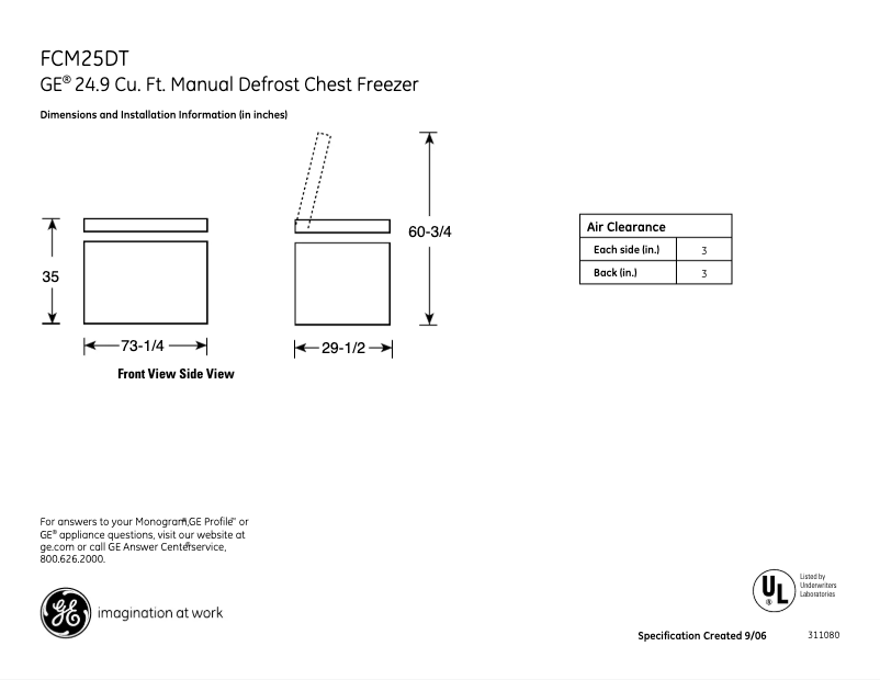 Page n°1 - Fiche technique GE FCM25DTWH