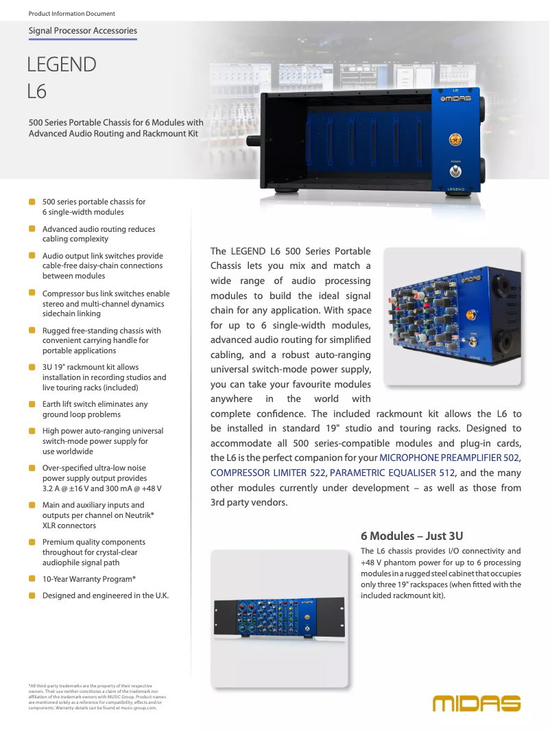 Page n°1 - Fiche technique Midas Legend L6