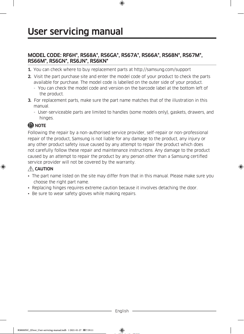 Page n°1 - Manuel utilisateur Samsung RH69B8020B1