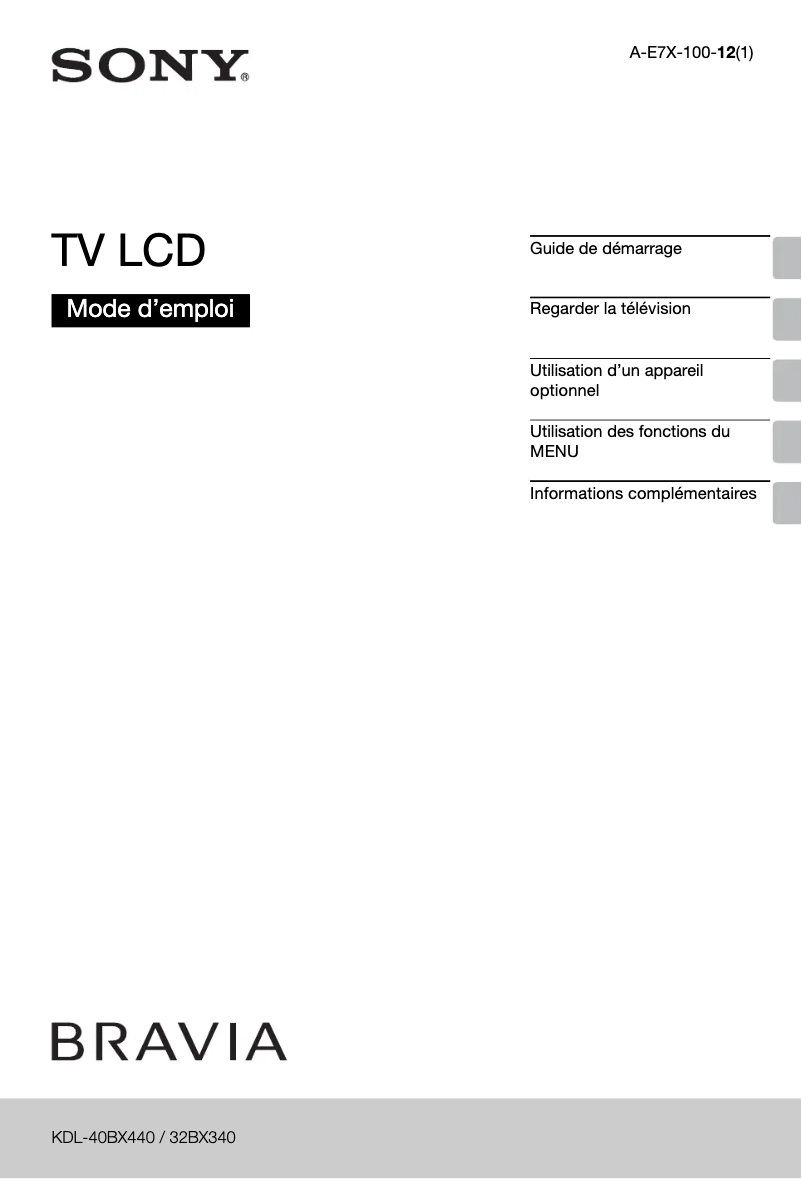 Page n°1 - Manuel utilisateur Sony Bravia KDL-32BX340