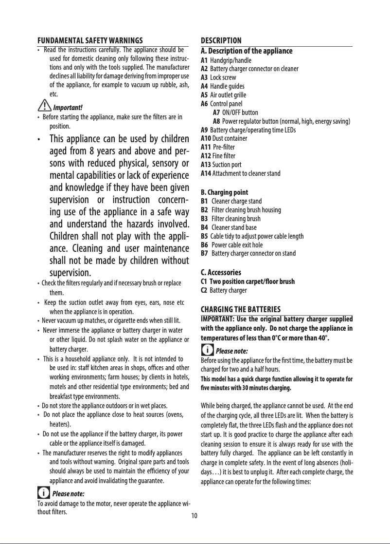 Page n°1 - Manuel utilisateur DeLonghi Colombina Cordless XLR 32
