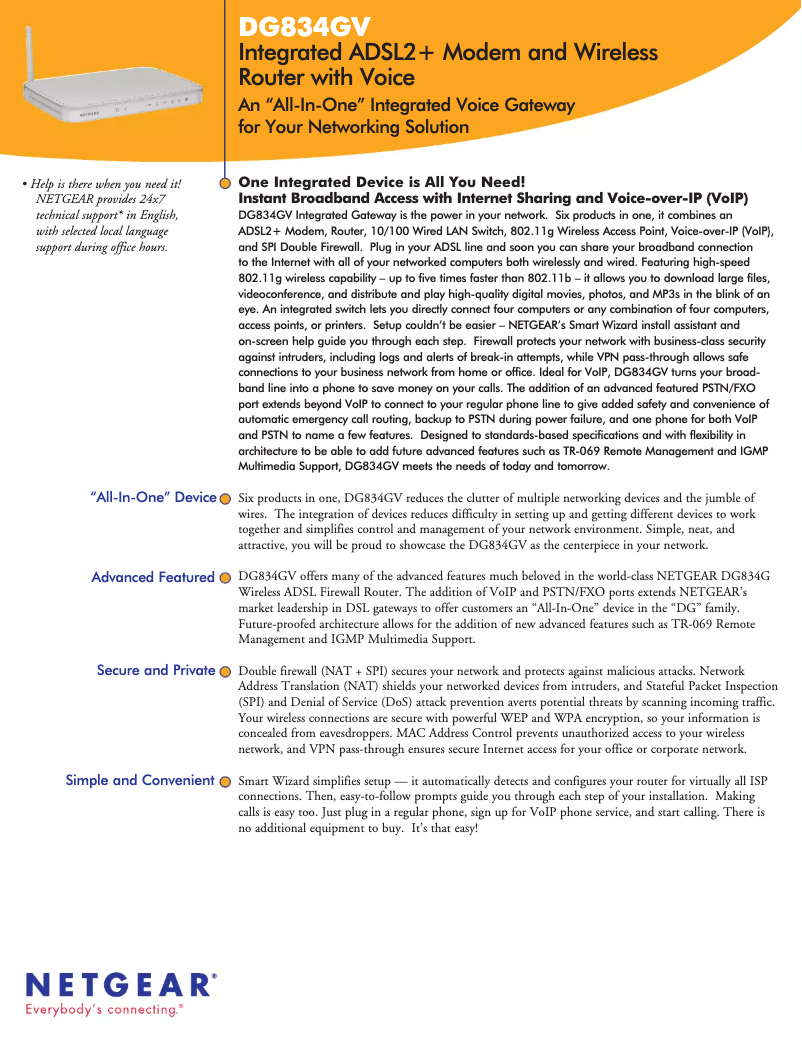 Page 1 de la notice Fiche technique Netgear DG834GV