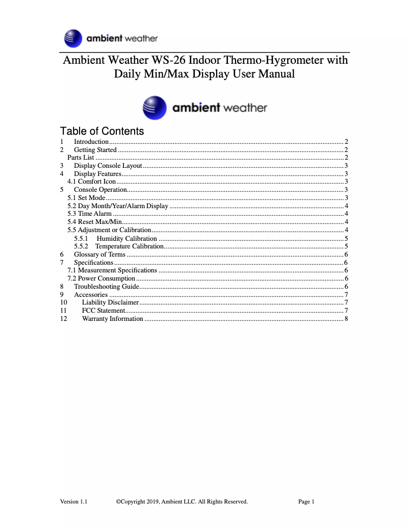 Image de la première page du manuel de l'appareil WS-26