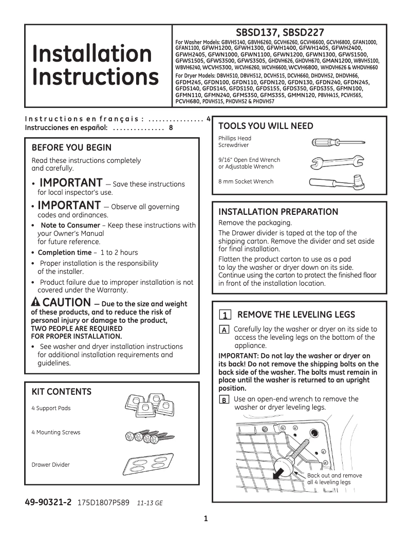 Page n°1 - Manuel utilisateur GE SBSD137HMR