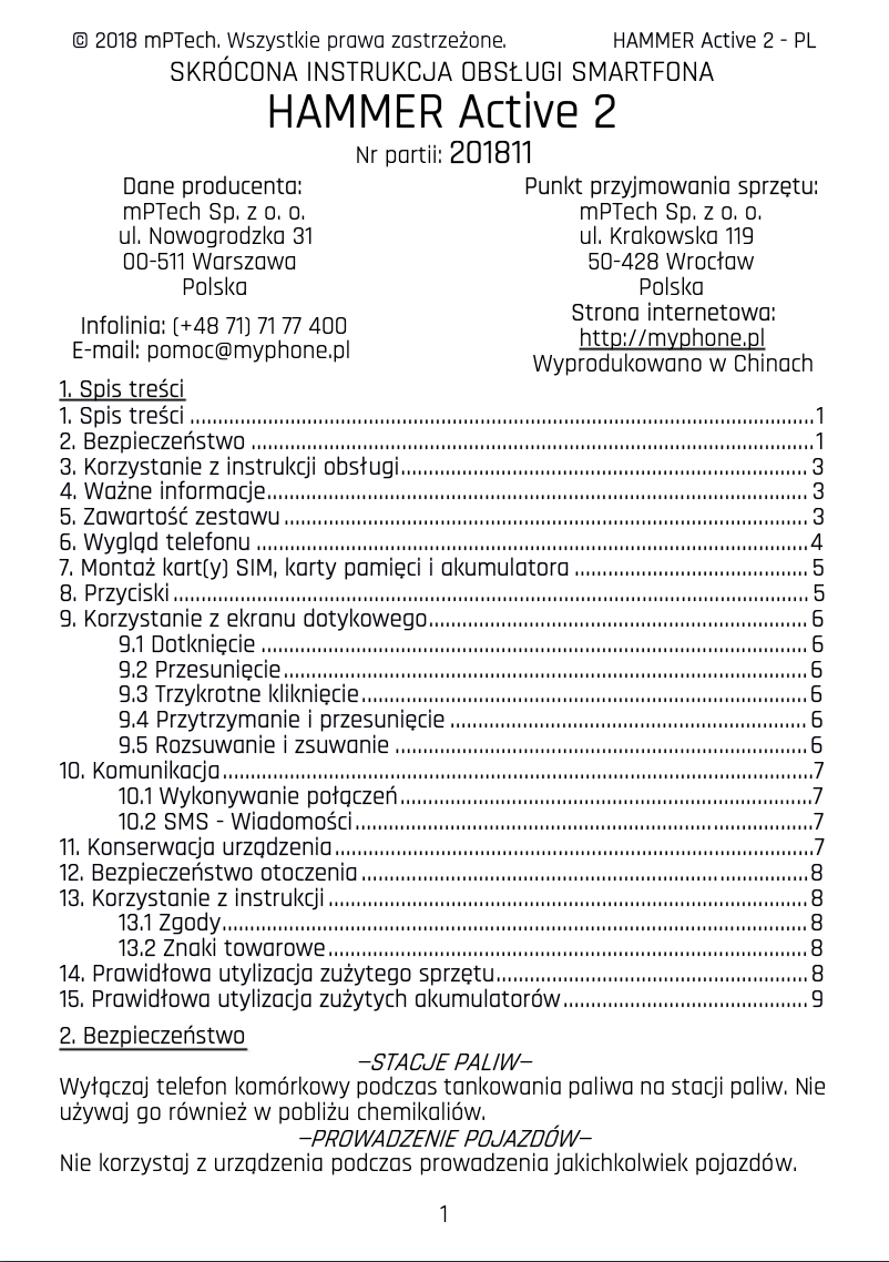 Page 1 de la notice Manuel utilisateur myPhone HAMMER Active 2