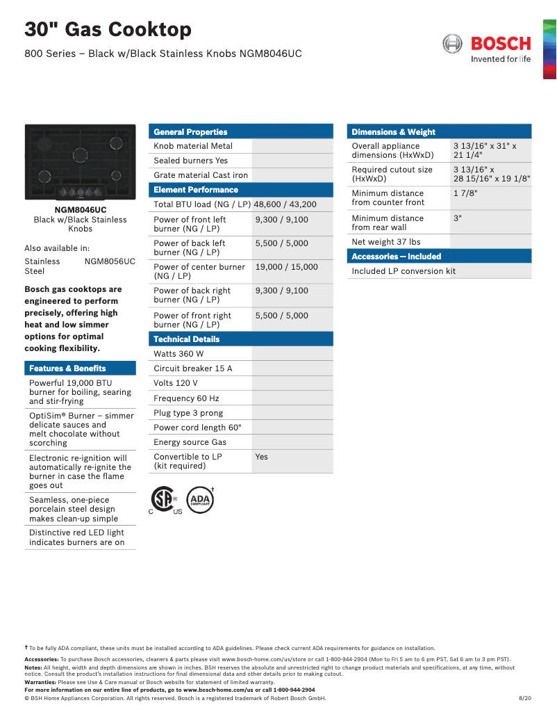 Página 1 del manual Ficha técnica Bosch NGM8046UC