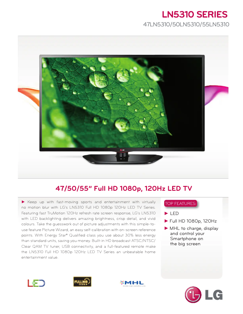 Página 1 del manual Ficha técnica LG 55LN5310