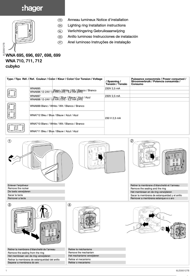 Page n°1 - Manuel utilisateur Hager WNA696
