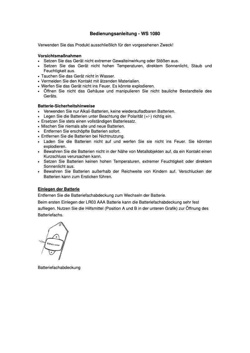Page 1 de la notice Manuel utilisateur Techno Line WS 1080