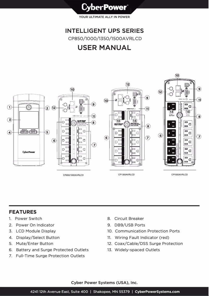 Page n°1 - Manuel utilisateur CyberPower CP1000AVRLCD