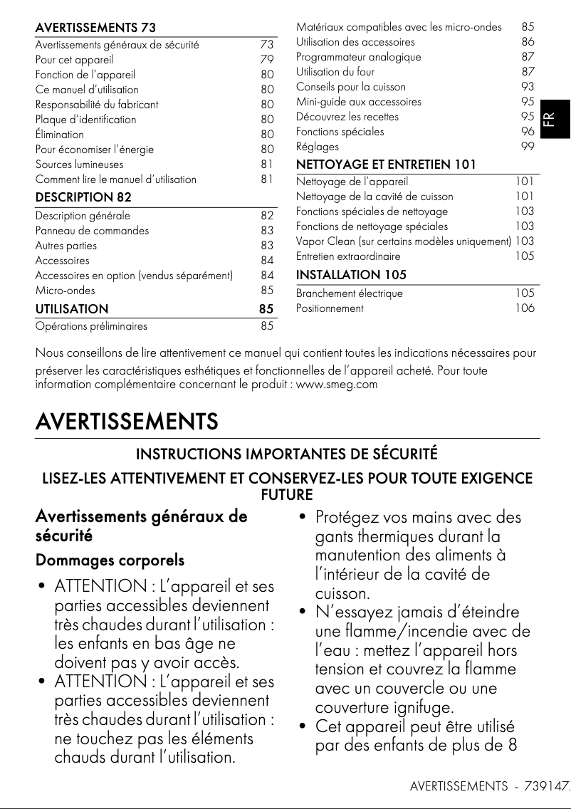 Page n°1 - Manuel utilisateur Smeg SO4301M1X