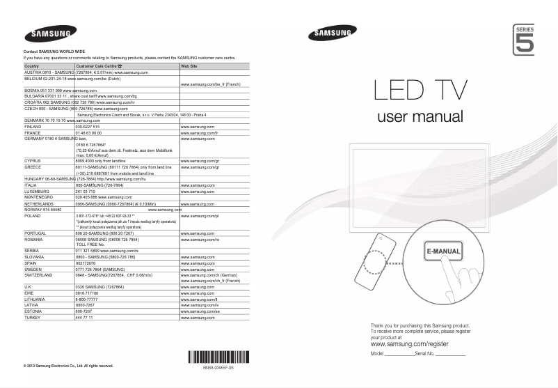 Page n°1 - Guide d'installation Samsung UE40EH5000W