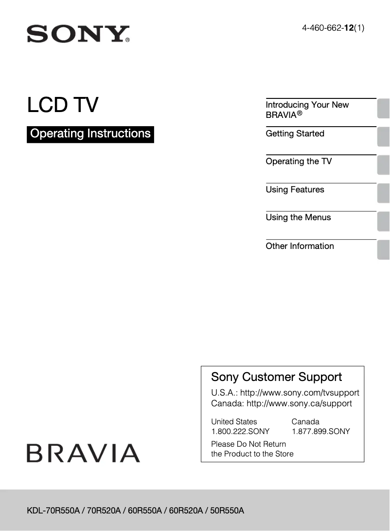 Page 1 de la notice Manuel utilisateur Sony Bravia KDL-70R520A