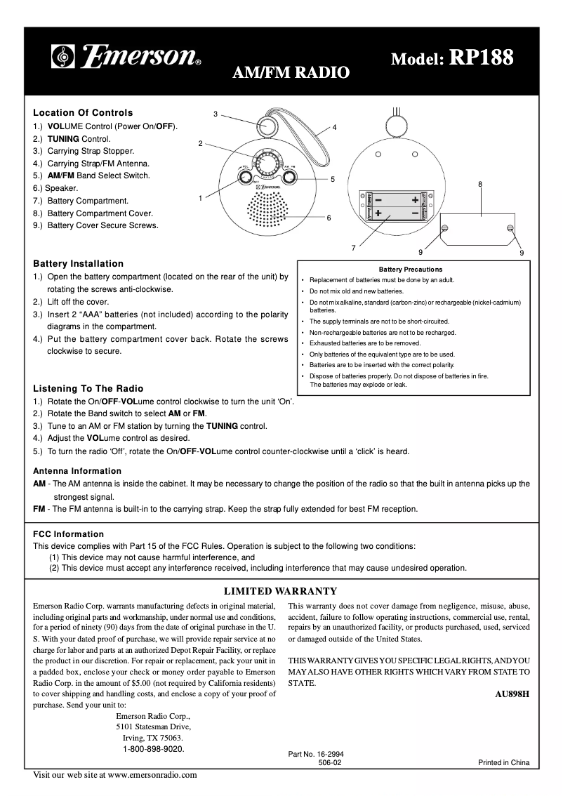 Image de la première page du manuel de l'appareil RP188