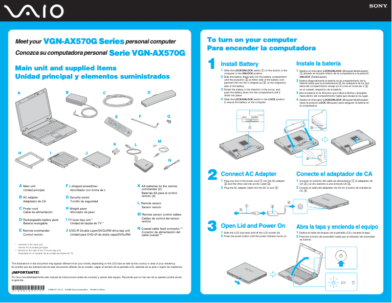 Page n°1 - Guide d'installation Sony Vaio VGN-AX570G