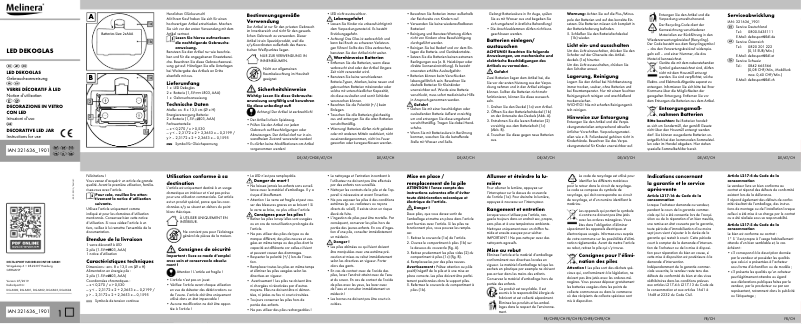 Page n°1 - Manuel utilisateur Melinera IAN 321636