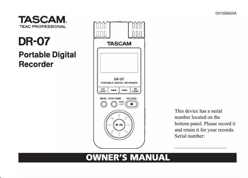 Página 1 del manual Manual de usuario Tascam DR-07