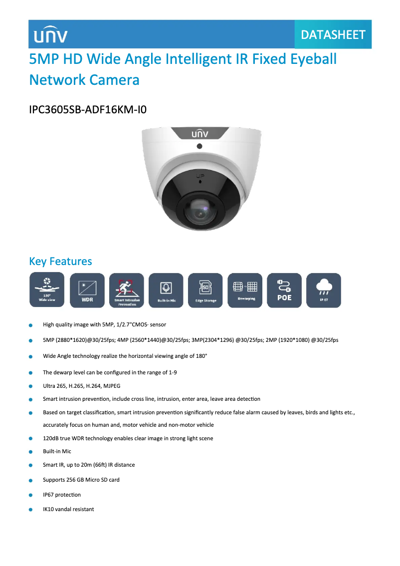Page n°1 - Fiche technique UniView IPC3605SB-ADF16KM-I0