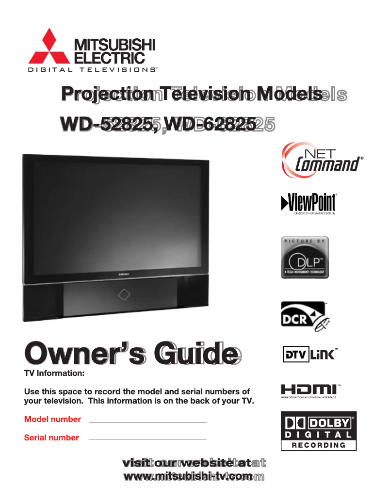 Page n°1 - Manuel utilisateur Mitsubishi WD-62825