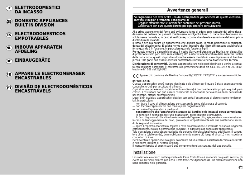 Page n°1 - Manuel utilisateur Candy UC FPC 612 W
