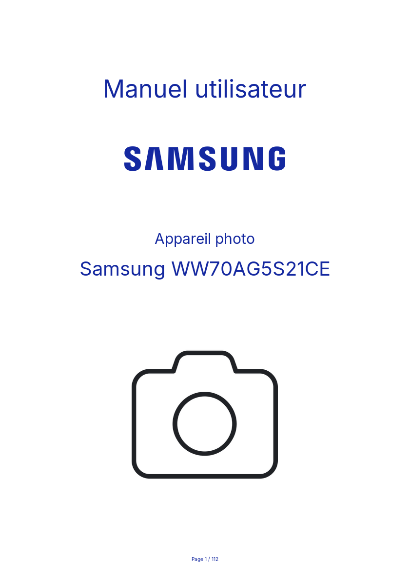 Page 1 de la notice Manuel utilisateur Samsung WW70AG5S21CE