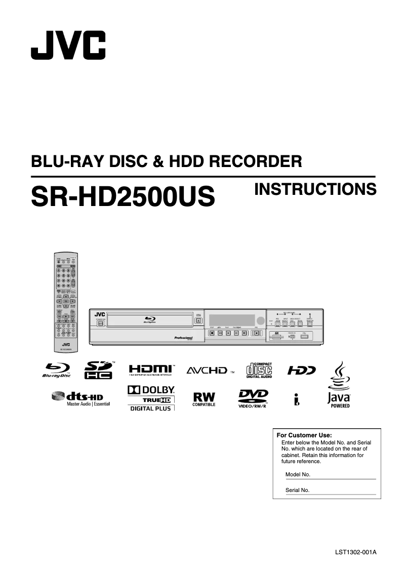 Page n°1 - Manuel utilisateur JVC SR-HD2500US