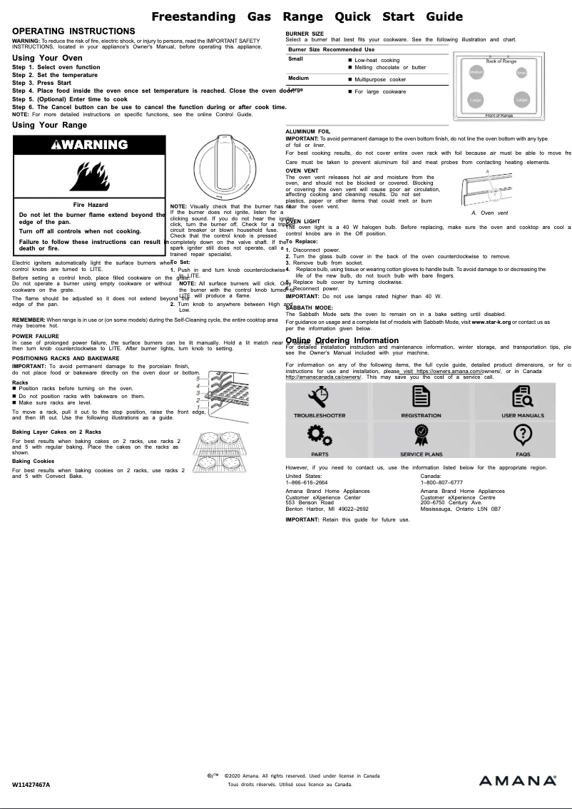Page 1 de la notice Guide de démarrage rapide Amana AGR6603SMS