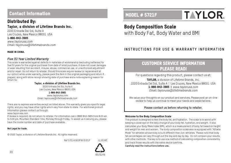 Page 1 de la notice Manuel utilisateur Taylor 572140732F