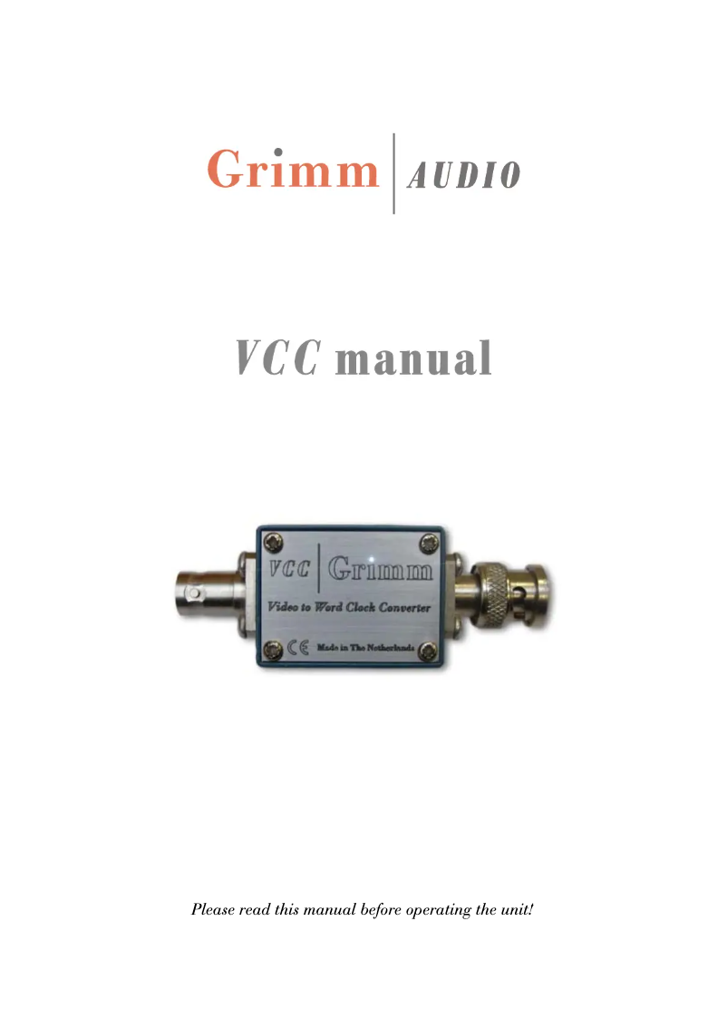 Page n°1 - Manuel utilisateur Grimm Audio VCC