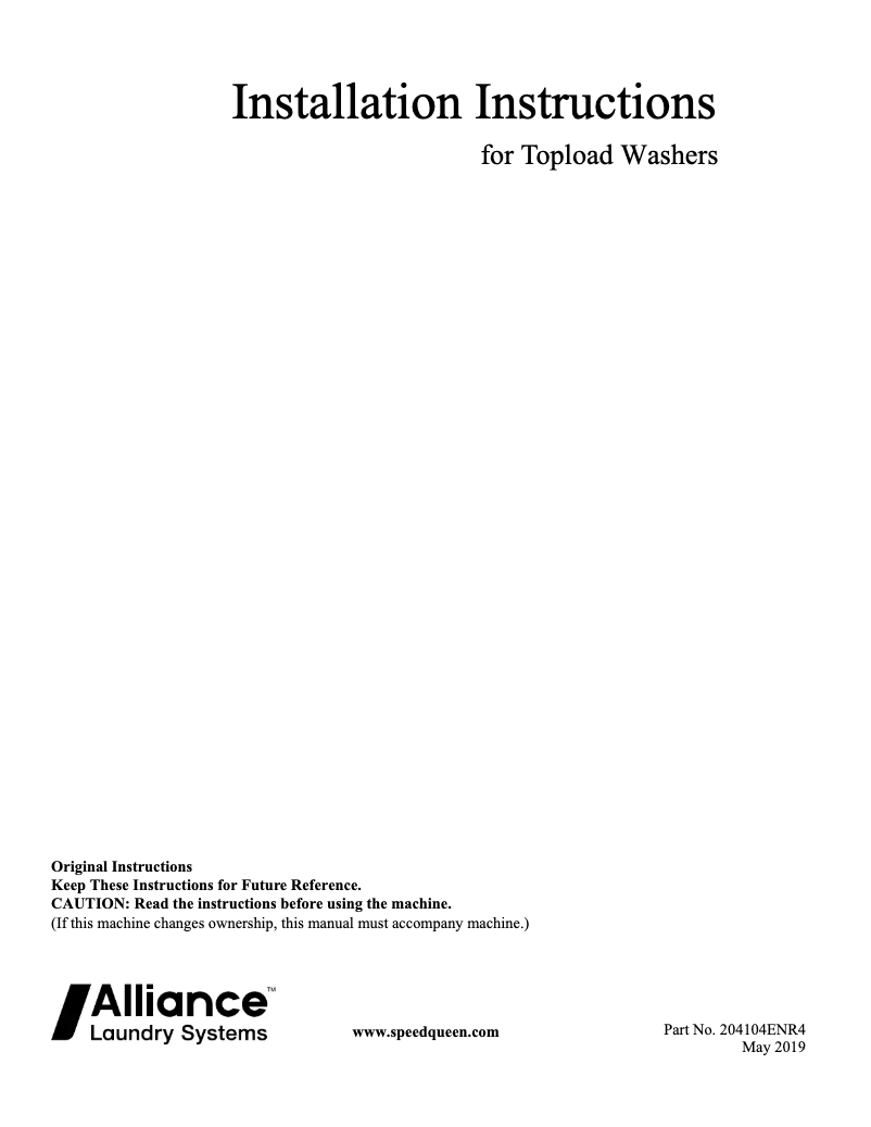 Page 1 de la notice Guide d'installation Speed Queen AWN63RSN115TW01