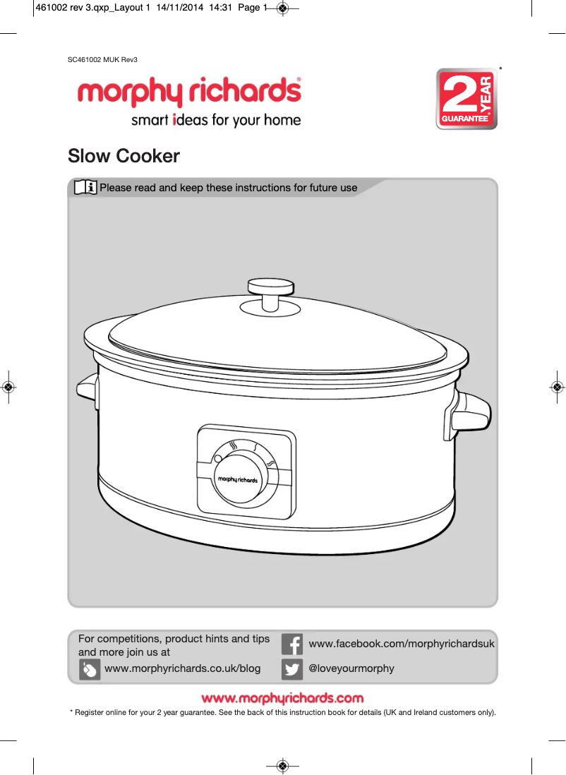 Page 1 de la notice Manuel utilisateur Morphy Richards 461008