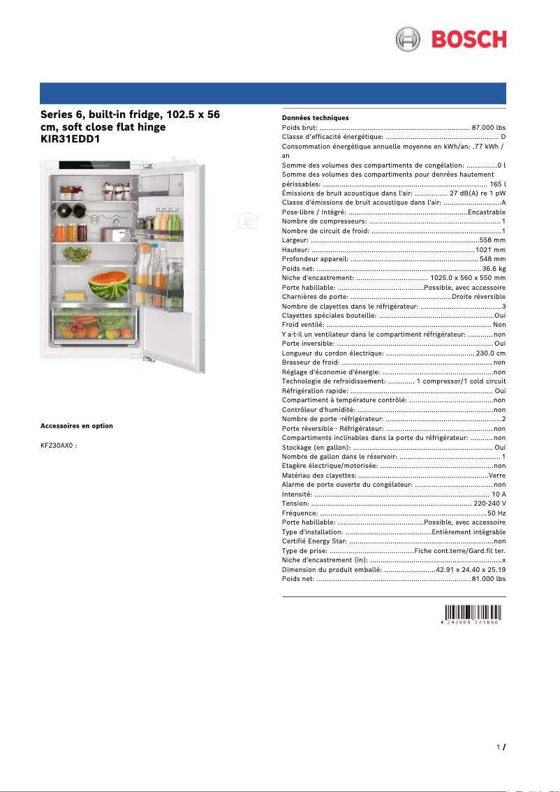 Image de la première page du manuel de l'appareil KIR31EDD1