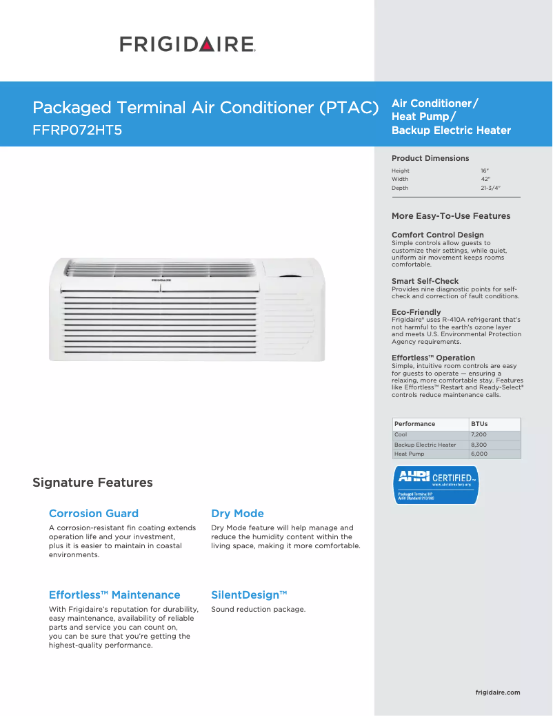 Page 1 de la notice Fiche technique Frigidaire FFRP072HT3