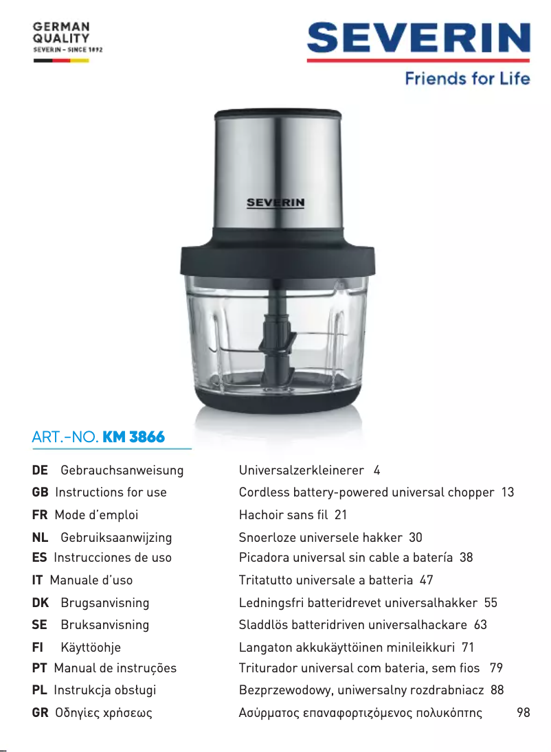 Page 1 de la notice Manuel utilisateur Severin KM 3866