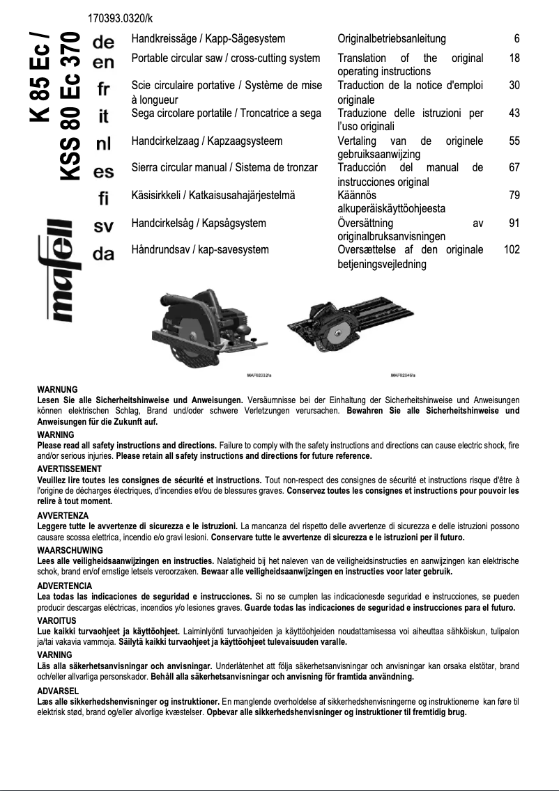 Page n°1 - Manuel utilisateur Mafell K 85 Ec