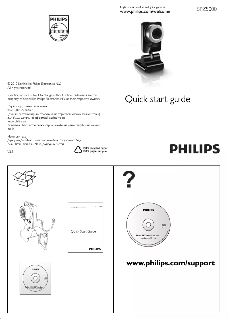 Página 1 del manual Guía de inicio rápido Philips SPZ5000