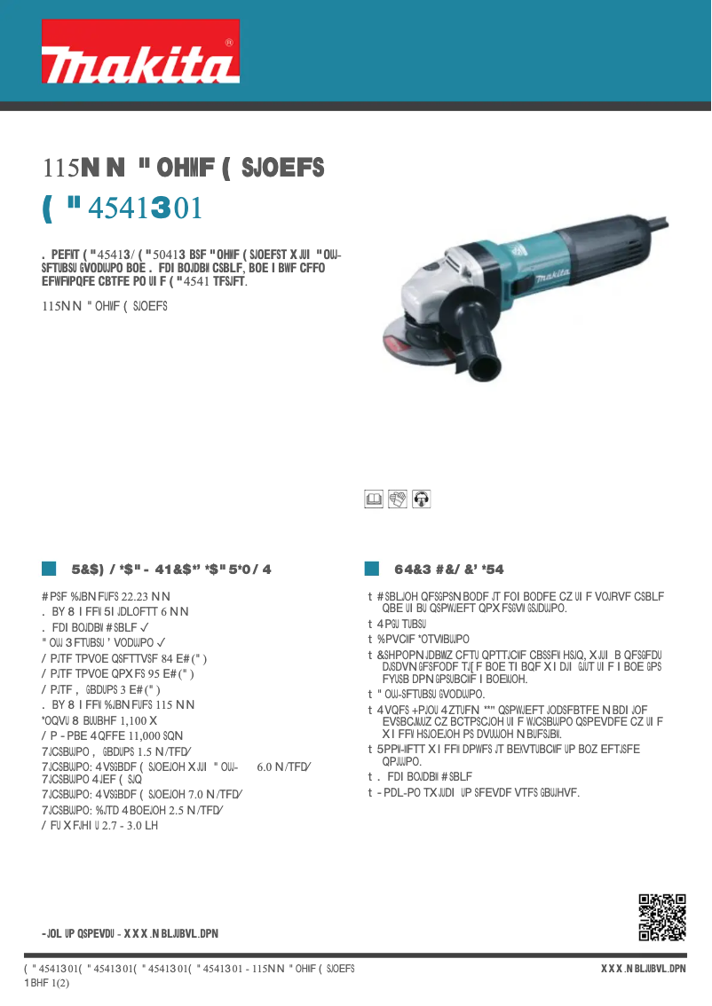 Page 1 de la notice Fiche technique Makita GA4541R01