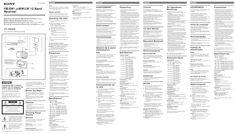 Page 1 de la notice Manuel utilisateur Sony ICF-SW600