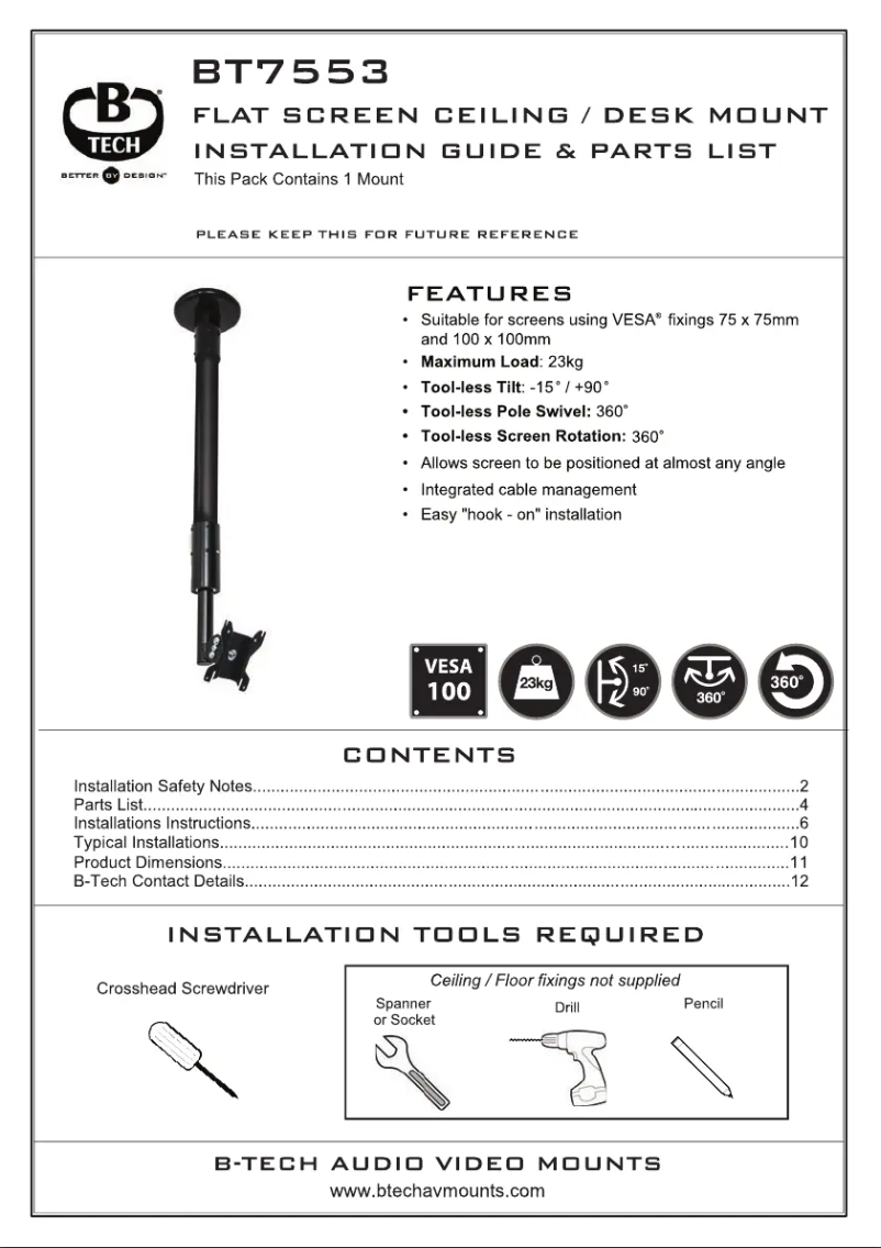 Page n°1 - Manuel utilisateur B-Tech BT7553